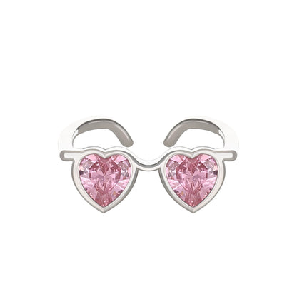 Pink Heart-shaped Glasses Fashion Creative Design Rings