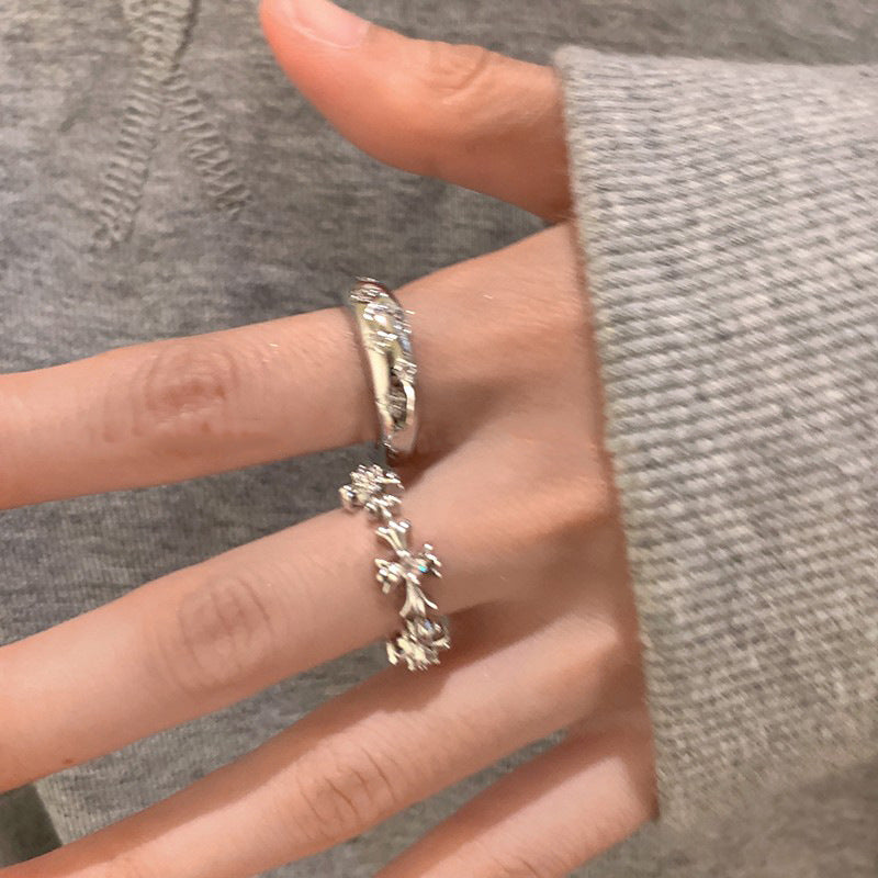 Women's Cold Style Zircon Cross Open Adjustable Rings