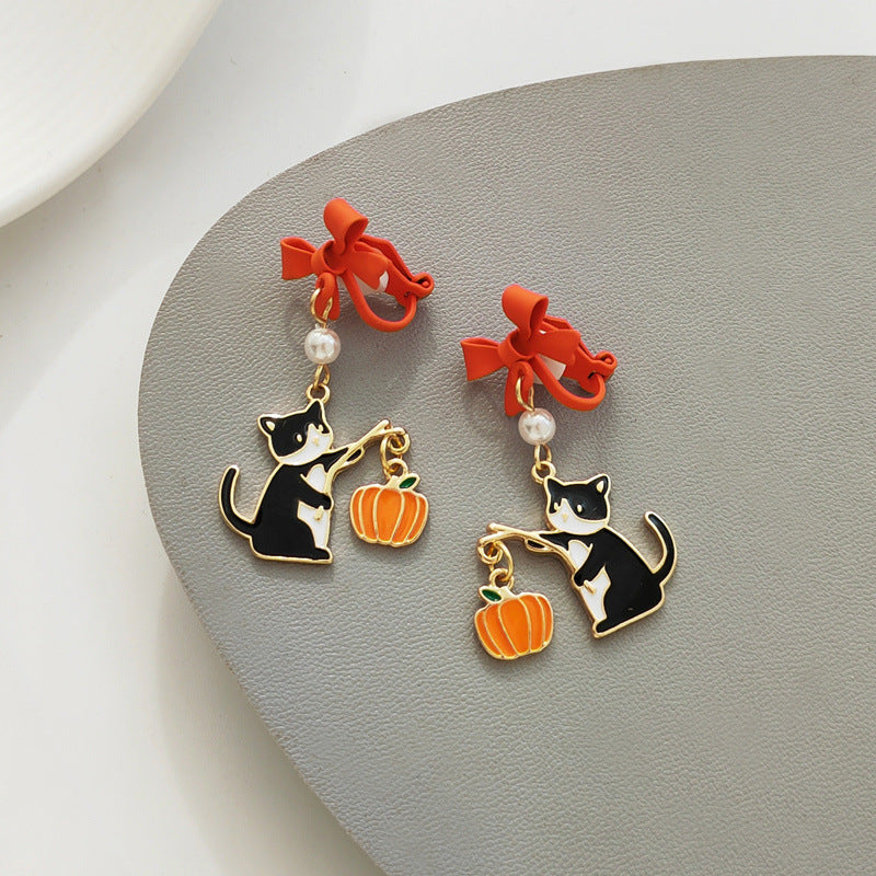 Halloween Pumpkin Lamp Ear Funny Creative Cute Earrings