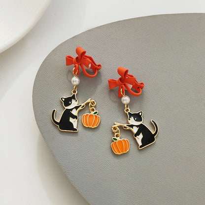 Halloween Pumpkin Lamp Ear Funny Creative Cute Earrings