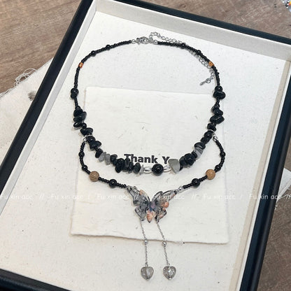 Stone Beaded Light Luxury Minority Butterfly Long Necklaces