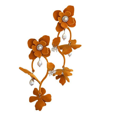 Fashionable Long Dopamine Flocking Flower Elegant Earrings