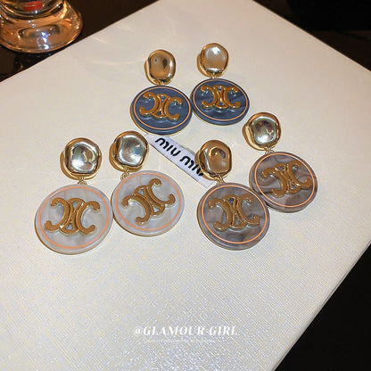 Sier Needle Geometric Letters Round Exaggerated Earrings