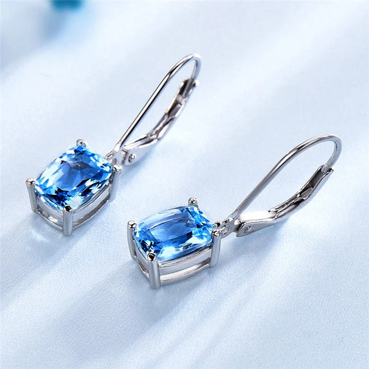 Blue Topaz Drop Female Simple Zircon Earrings