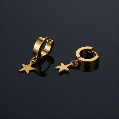 Women's & Men's & Titanium Steel Pentagram Star Pendant Earrings