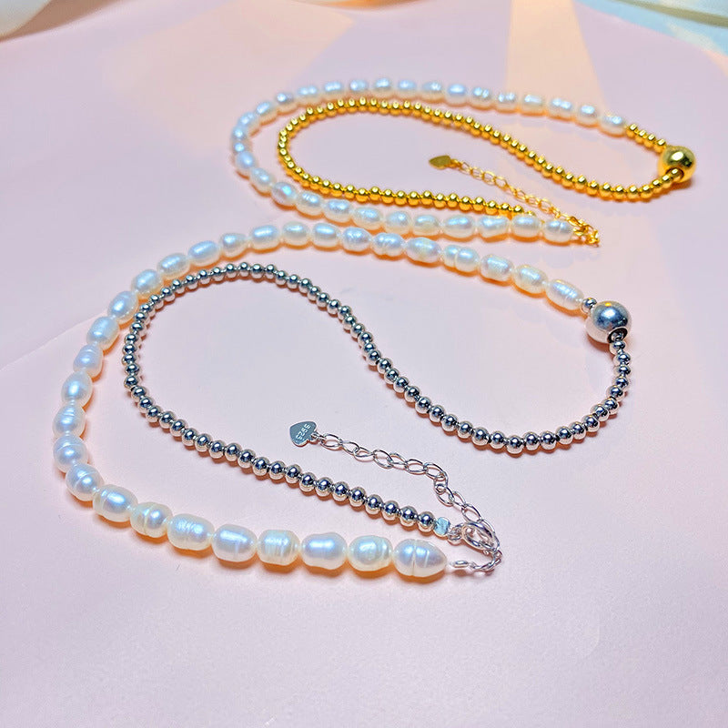 Natural Bead Pearl Stitching Light Luxury Minority Design Necklaces