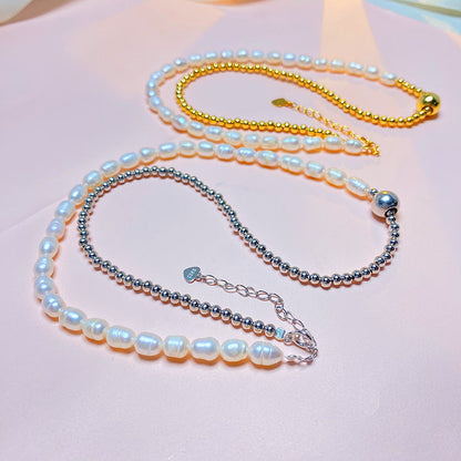 Natural Bead Pearl Stitching Light Luxury Minority Design Necklaces
