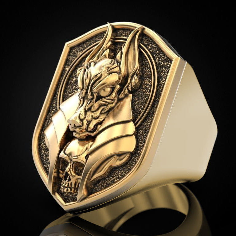Death Anubis Vintage Hu Wolf Head Body Rings