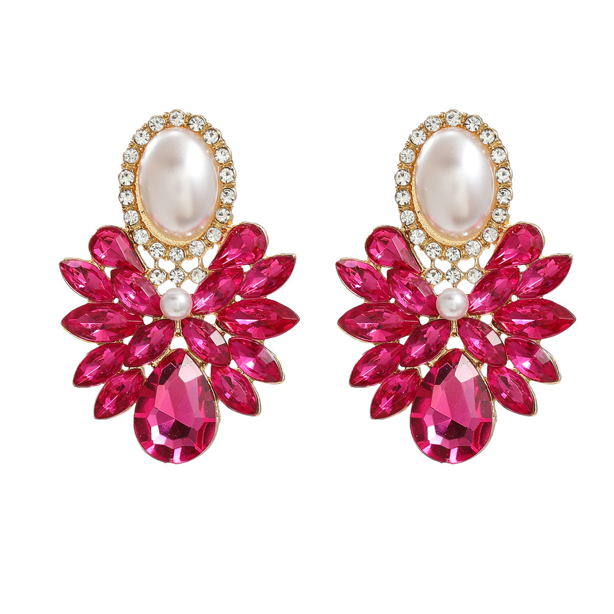 Female Alloy Diamond Inlaid Pearl Elegant Earrings