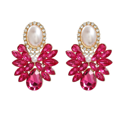 Female Alloy Diamond Inlaid Pearl Elegant Earrings