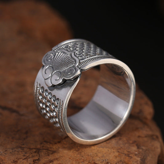 Men's Retro Trendy Sier Open Single Lucky Rings