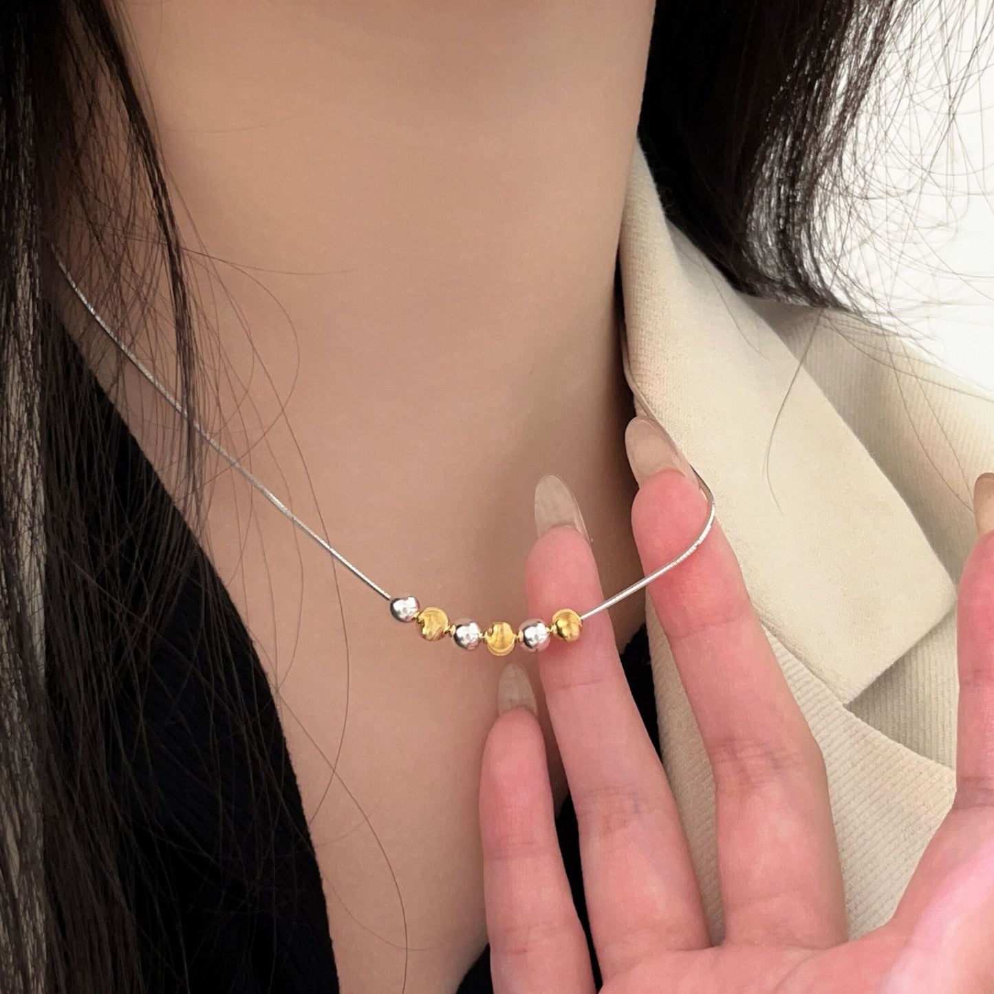 Sier Sterling Small Beads Simple Beaded Necklaces