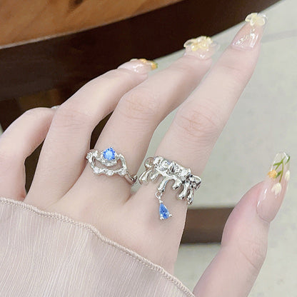 Women's Niche Bag Blue Zircon High-grade Irregular Pleated Rings