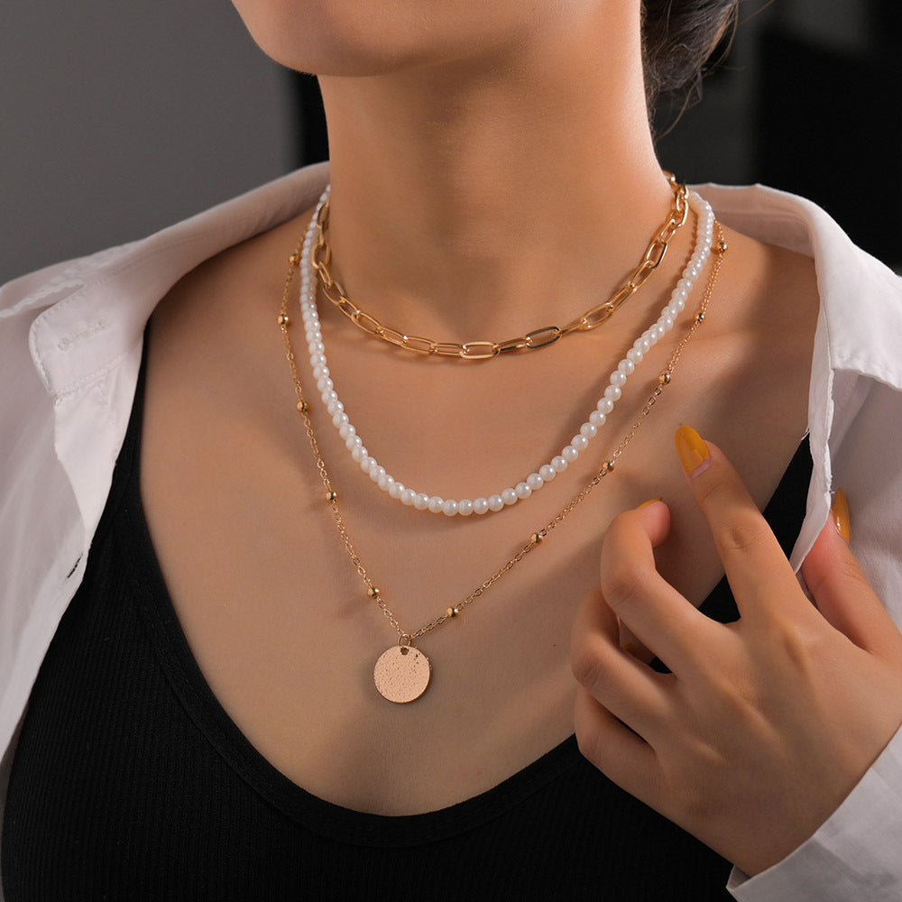 Exaggerated Personalized Clip Type Chain Pearl Necklaces