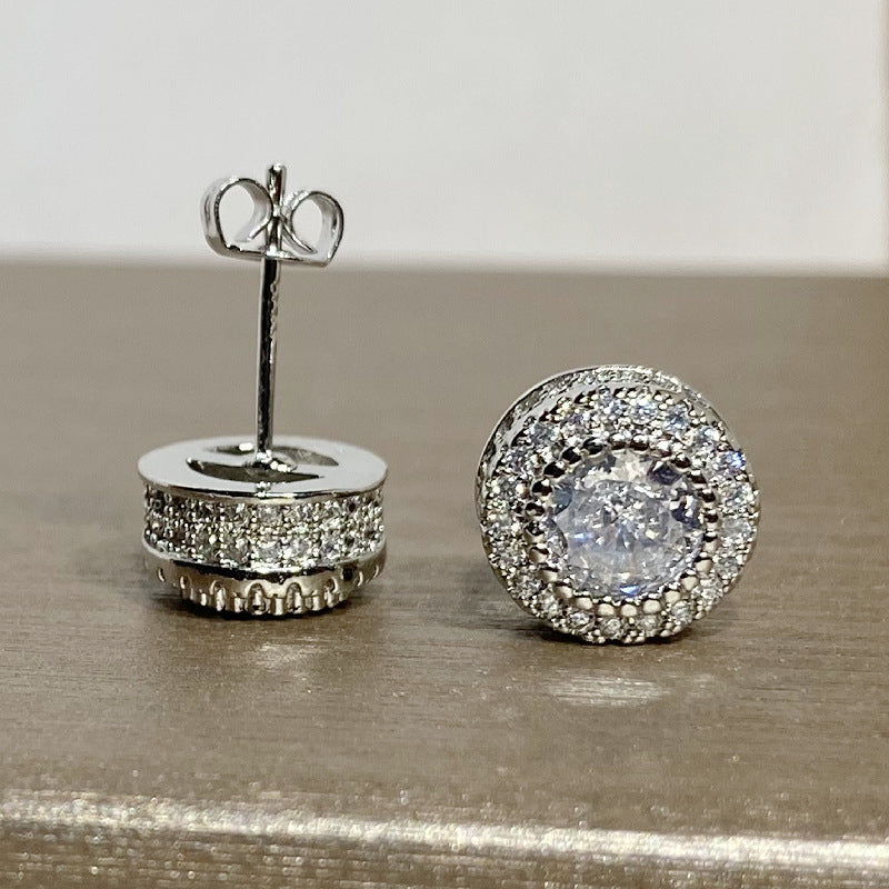 Full-jeweled Bezel Setting Round Zircon Full Earrings