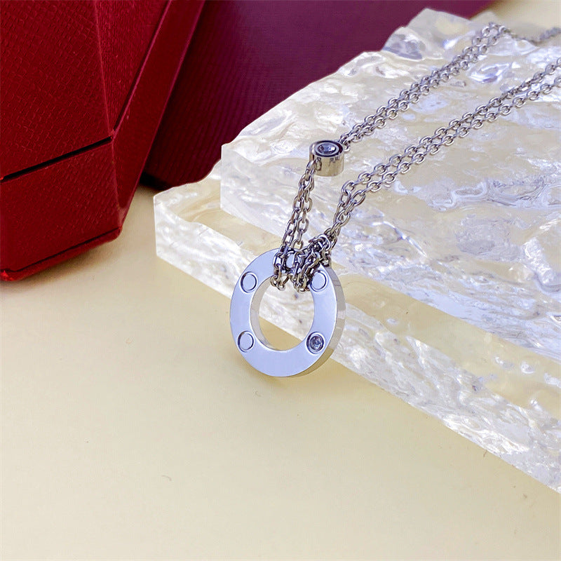 Double Big Cake Clavicle Chain Printed Necklaces