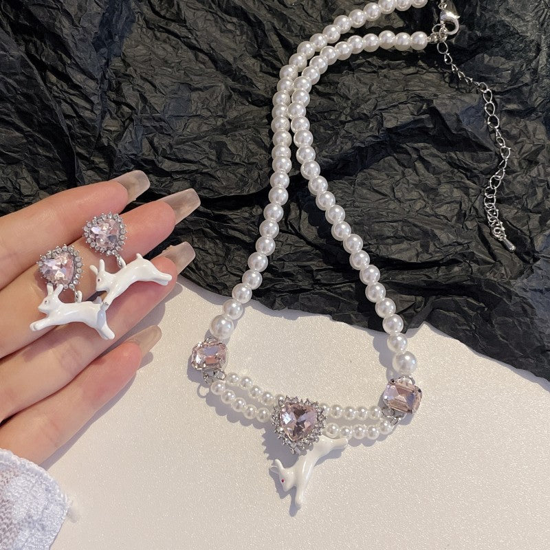 Sweet Cool Style Pearl Zircon Rabbit Necklaces