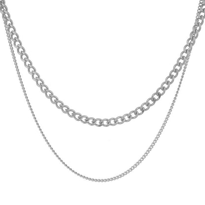 Women's & Men's Stainless Steel Double Layer Twin Hip Hop Punk Necklaces
