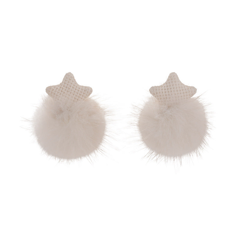 Ear Female Design Five-pointed Hair Ball Earrings