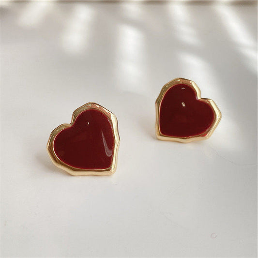Women's Red Drop Oil Love Metal For Earrings