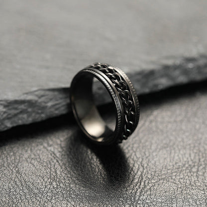 Men's Steel Ornament Pressure Pattern Rotatable Chain Open Wine Rings