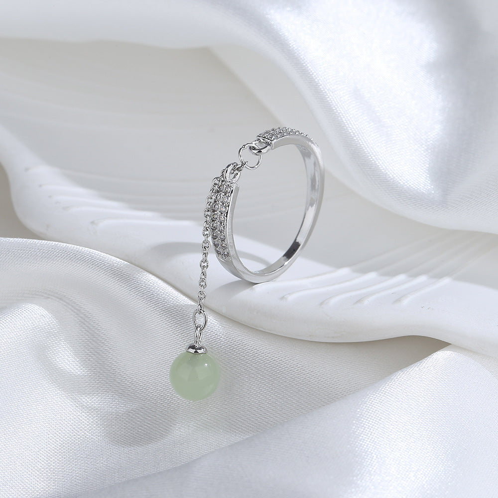 Korean Style Chain Rhinestone Pearl Adjustable Rings