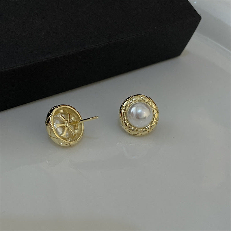 Women's Sier Needle Round Pearl For Temperament Wild Niche Earrings