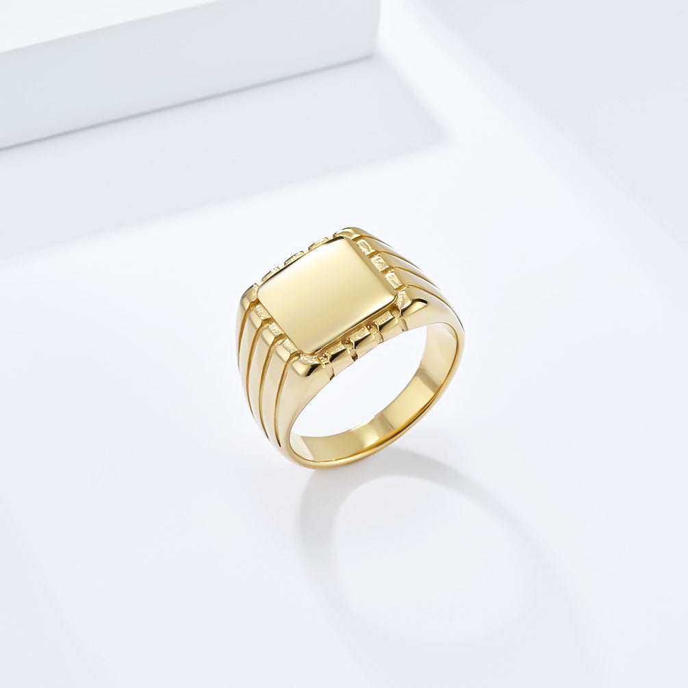 Square Seal Titanium Steel Niche Personality Simple Rings
