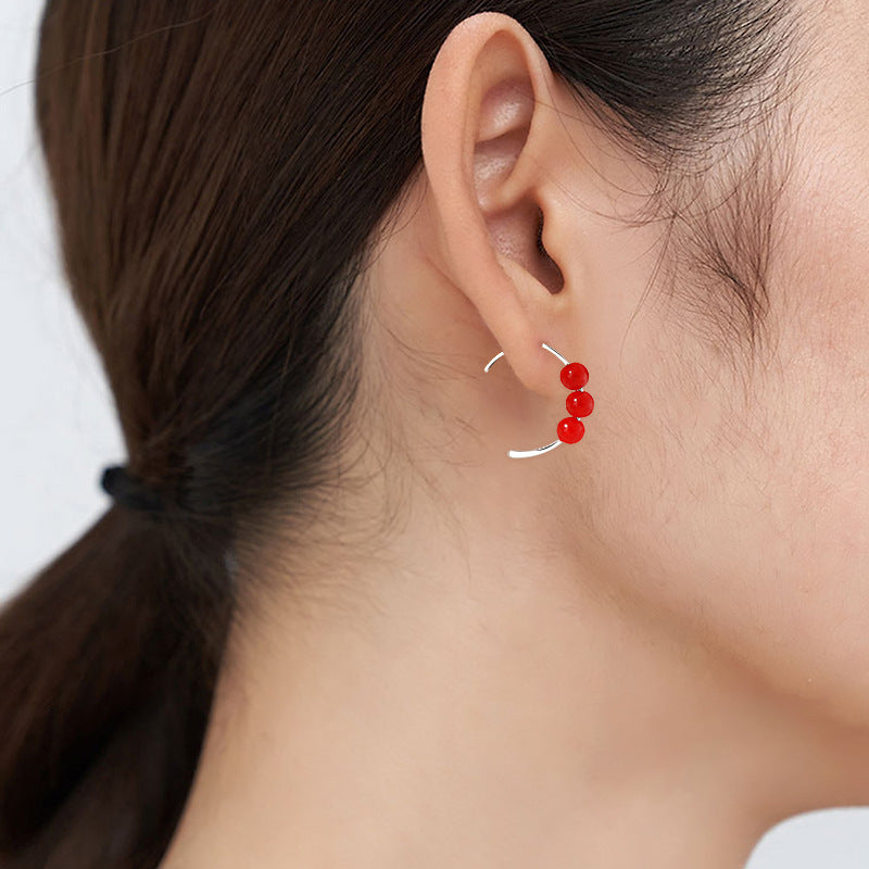 National Style Simple Bean Lucky Beads Ear Small Retro Earrings