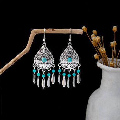 Tassel Turquoise Retro Minority Ethnic Style Earrings