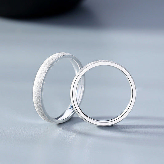 Sier Frosted Couple Niche Simple Korean Rings