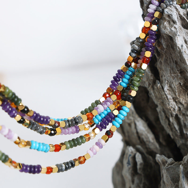 High-grade Light Luxury Mixed Color Natural Stone Abacus Necklaces