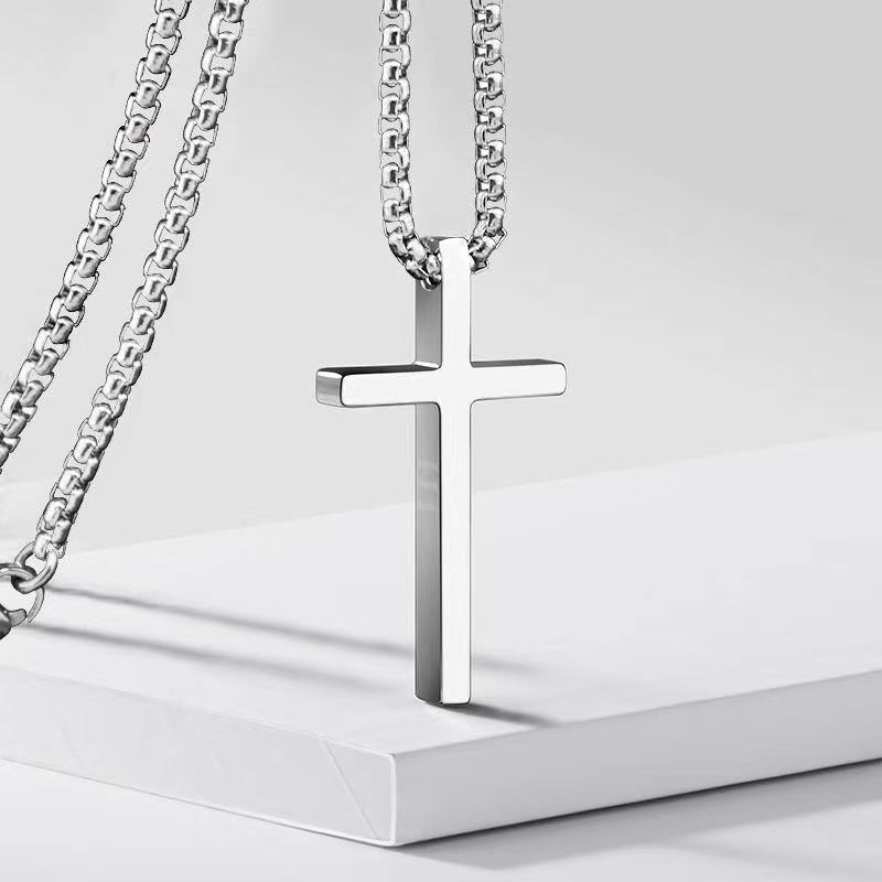 Men's Steel Glossy Cross Hip Hop Versatile Long Sweater Chain Necklaces