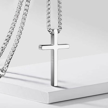 Men's Steel Glossy Cross Hip Hop Versatile Long Sweater Chain Necklaces