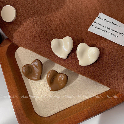 Women's Brown Love Heart Simple Niche Design Trendy And Earrings