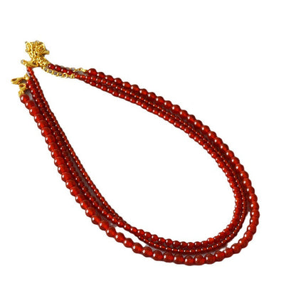 Women's Ice Transparent Red Agate Real Stone Beaded Simple Elegant Necklaces