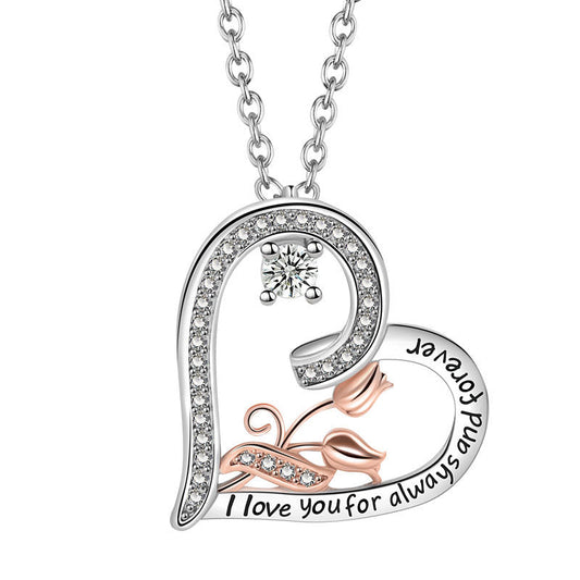 Women's Heart-shaped Rose For Simple Lettering Love Necklaces