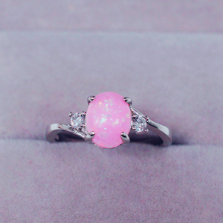 Ornament Opal White Gold Plated Diamond Rings