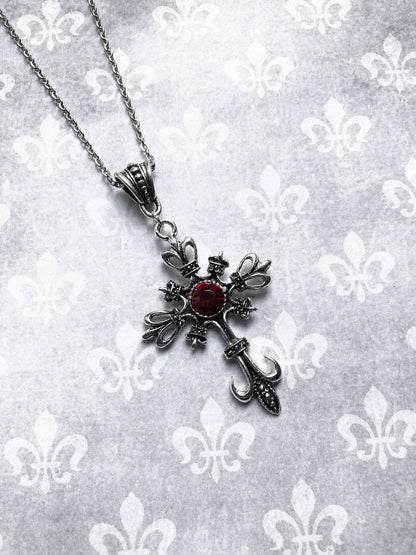 Vintage Ruby Cross Gothic Dark Stylish Necklaces