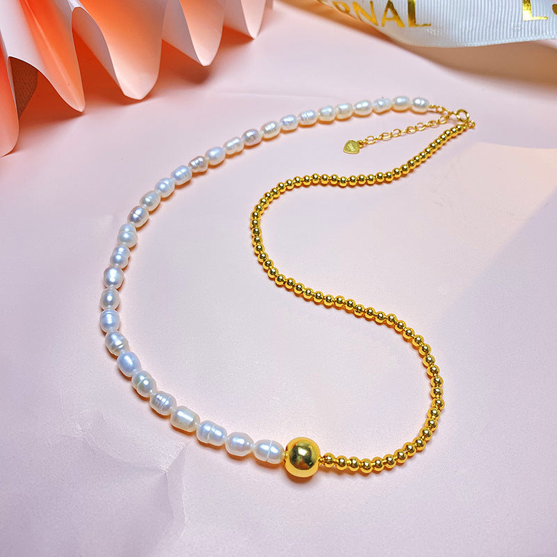 Natural Bead Pearl Stitching Light Luxury Minority Design Necklaces