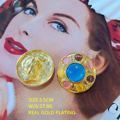 Real Gold Sier Color Cat's Eye Horse Shell Earrings