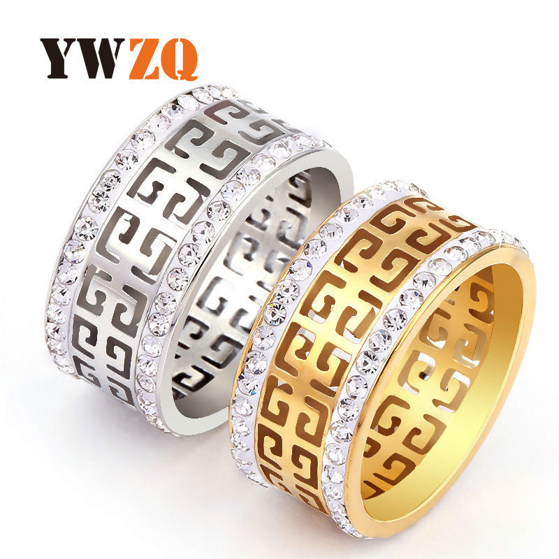 Wall Pattern Titanium Steel Design Double Row Drill Rings