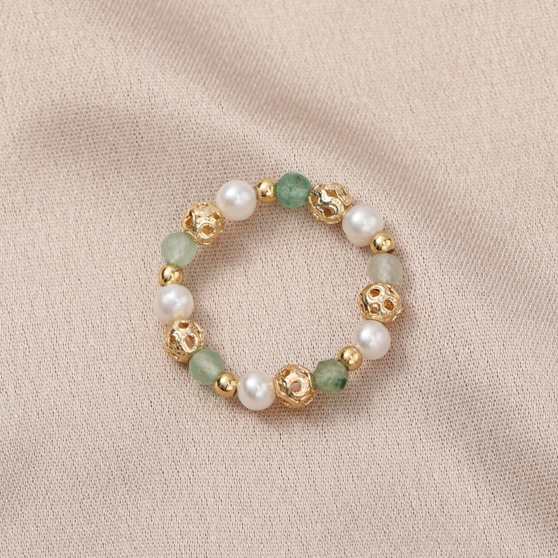 Freshwater Pearl Stretch Strawberry Quartz Pink Crystal Rings