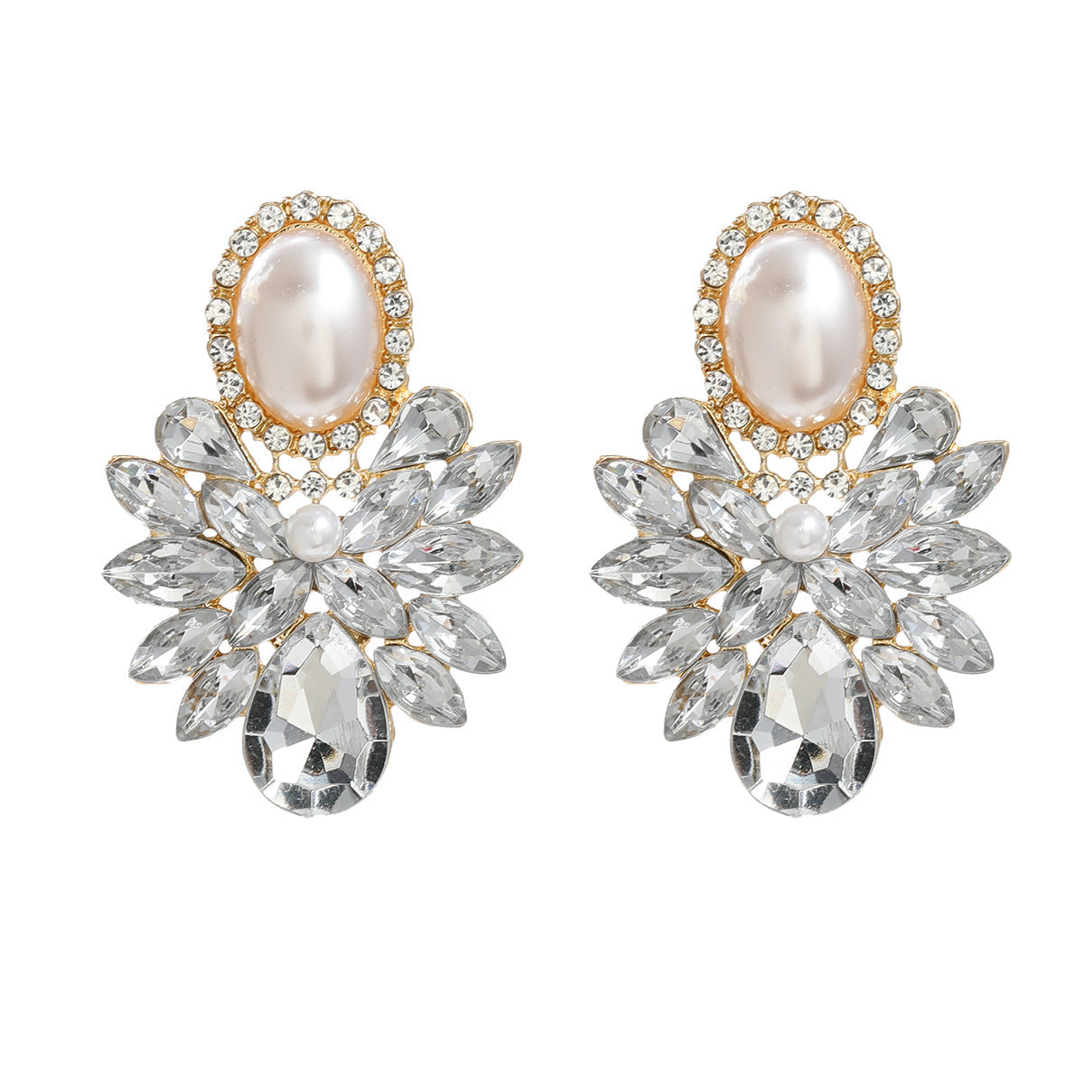 Female Alloy Diamond Inlaid Pearl Elegant Earrings