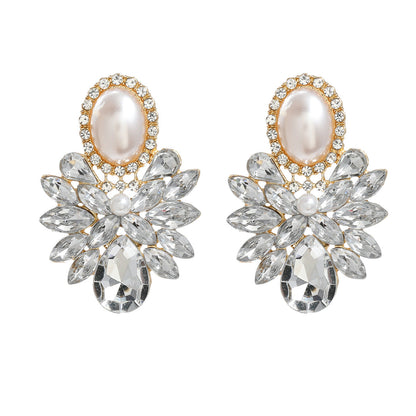 Female Alloy Diamond Inlaid Pearl Elegant Earrings