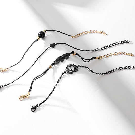 Black Chain Vintage Leaves Lotus Love Bracelets