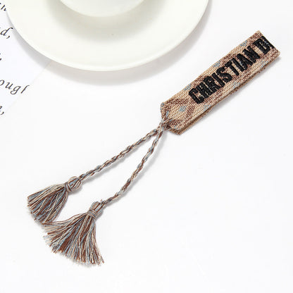 Women's To Joy Lucy Letter Embroidered Fashion Tassel Wristband Bracelets