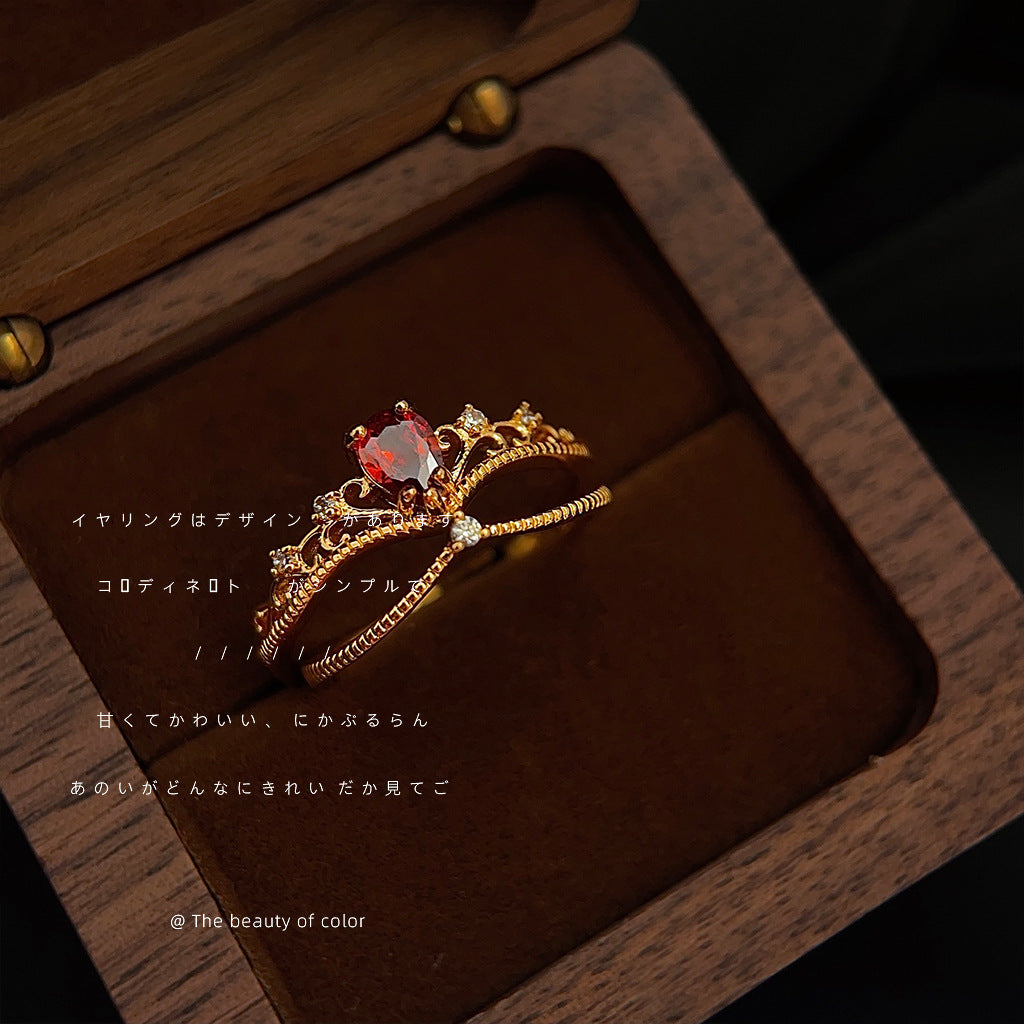 Crown Two-piece Set Inlaid Zircon Electroplated Style Retro Rings