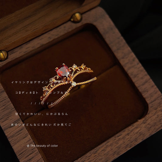 Crown Two-piece Set Inlaid Zircon Electroplated Style Retro Rings