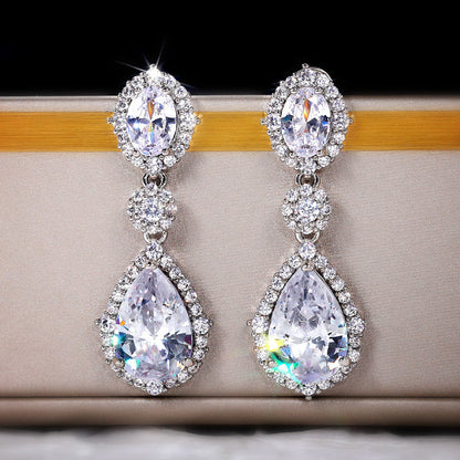 Women's Shi Temperamental Fashionable Water Drop Zircon Earrings